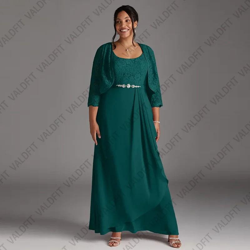 

Customized Plus Size Green Mother of the Bride Dresses with Lace Jacket Wedding Party Dress Vestidos De Festa