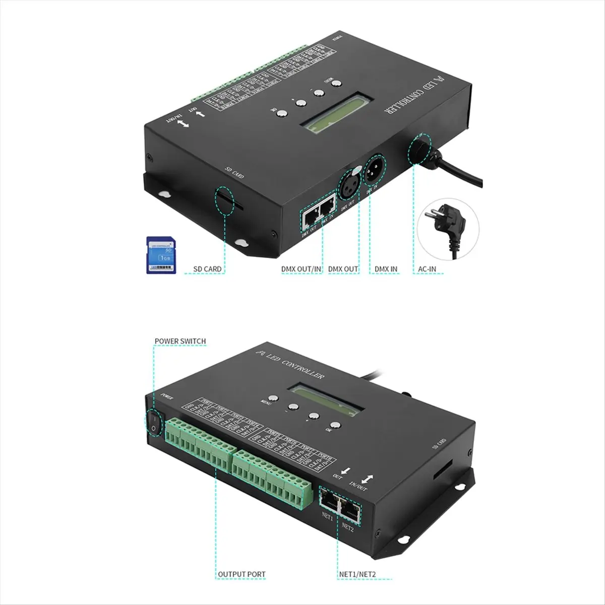 A40I WiFI LED Pixel Controller Artnet to SPI Supports Software LAN Synchrony SD Card DMX512 Console (H807SA) EU Plug