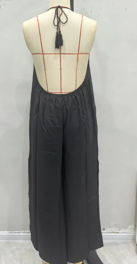 عطلة نمط جديد الصيف المرأة عارية الذراعين عالية الشق عطلة فستان طويل الحمالة #5