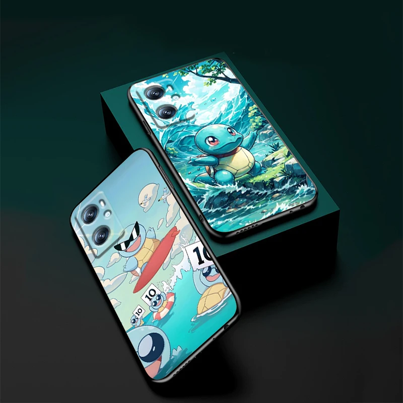 Pokemon Johnny Turtle Cute For OPPO Find X6 X5 X3 A54S A5 A94 A16 A53S A57 A74 A72 A98 A78 A96 A9 5G Black Cover Phone Case