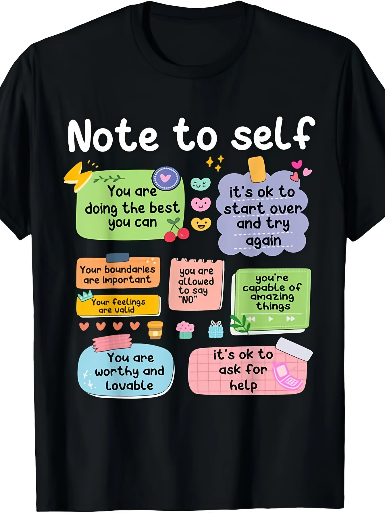 T-shirt inspirant pour vous – Affirmations positives – avec des phrases colorées sur le thème de l'autosoins, unisexe, vêtements pour la santé mentale