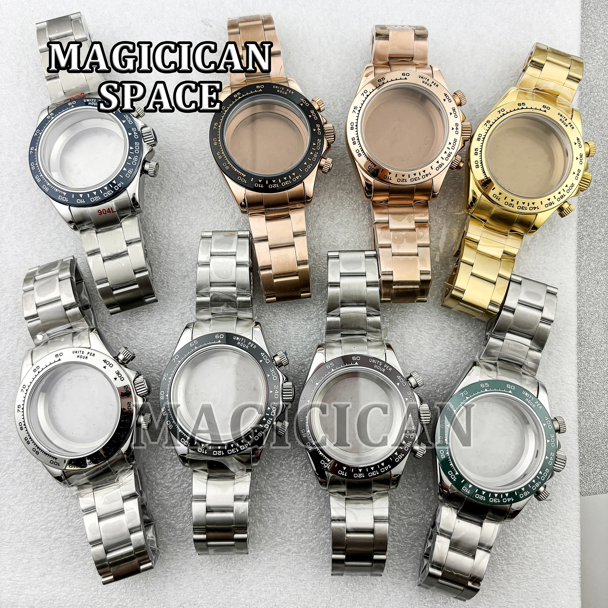 39mm Solid Stainless Steel Watch Case Dial Hands Bracelet 10ATM Waterproof Sapphire Crystal for Daytona VK63 Quartz Movement