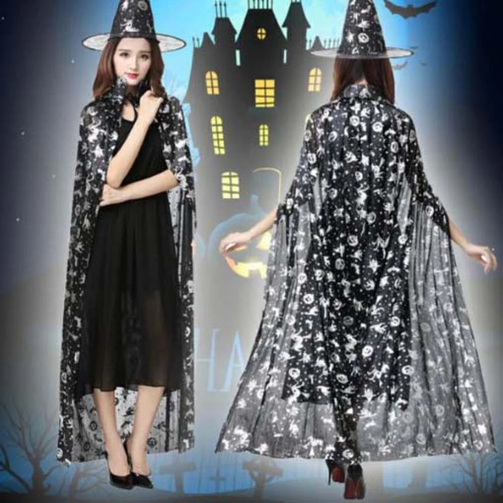 

Masquerade Show Performance Costumes Halloween Cloak Sets Witch Caps Pumpkin Scary Costumes Ghost Bat Hat Wizard Robe Party Show