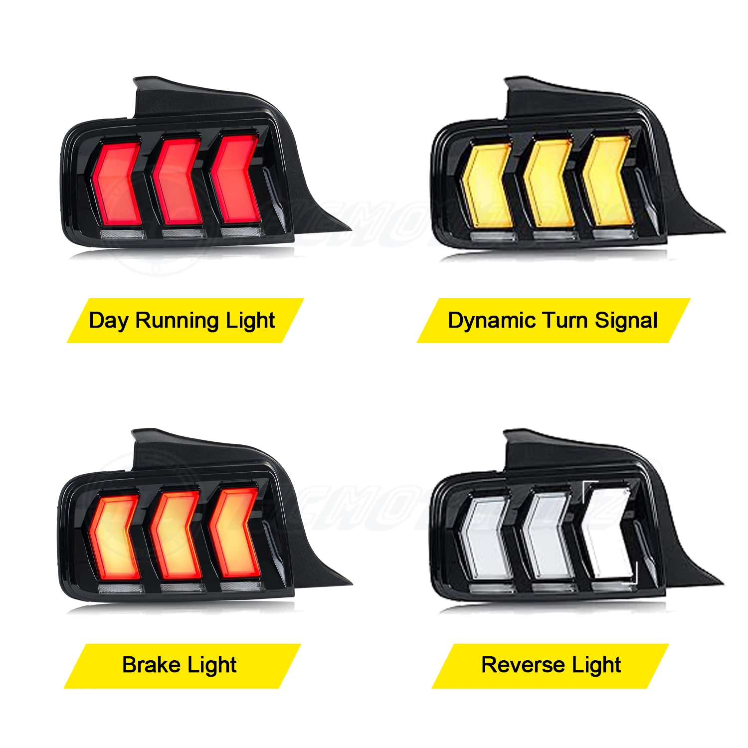 مجموعة المصابيح الخلفية للسيارة GT 2005-2009 الضوء الخلفي DRL الرسوم المتحركة 6 وضع من أضواء خلفية LED لإشارة الانعطاف لموستانج