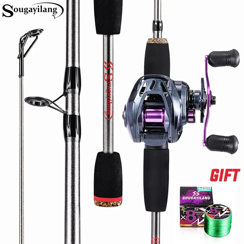 Sougayilang Fishing Rod Combo 1.7m Carbon Fiber Casting Rod and Baitcasting Reel with Free Pe Line As Gift Max Drag 8kg for Bass