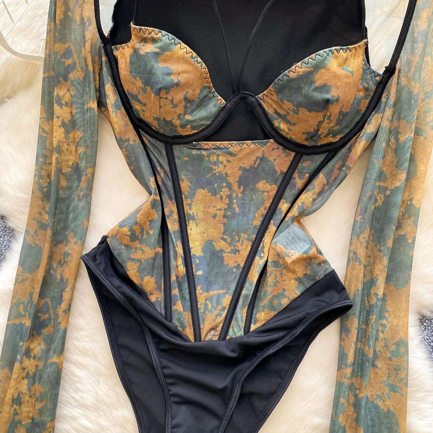 بدلة نسائية Y2K مطبوعة بشبكة رسن رومبير نيسيي بدلة سيدة المشكل كبار Hotsweet Ins مهرجان ملهى ليلي ملابس الشارع الشهير Playsuit #6