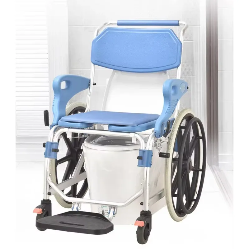 2026 Aluminum Alloy Wheelchair Folding Lightweight With Seat Toilet Multi Functional Portable Cart Bathing Chair Wheelchair