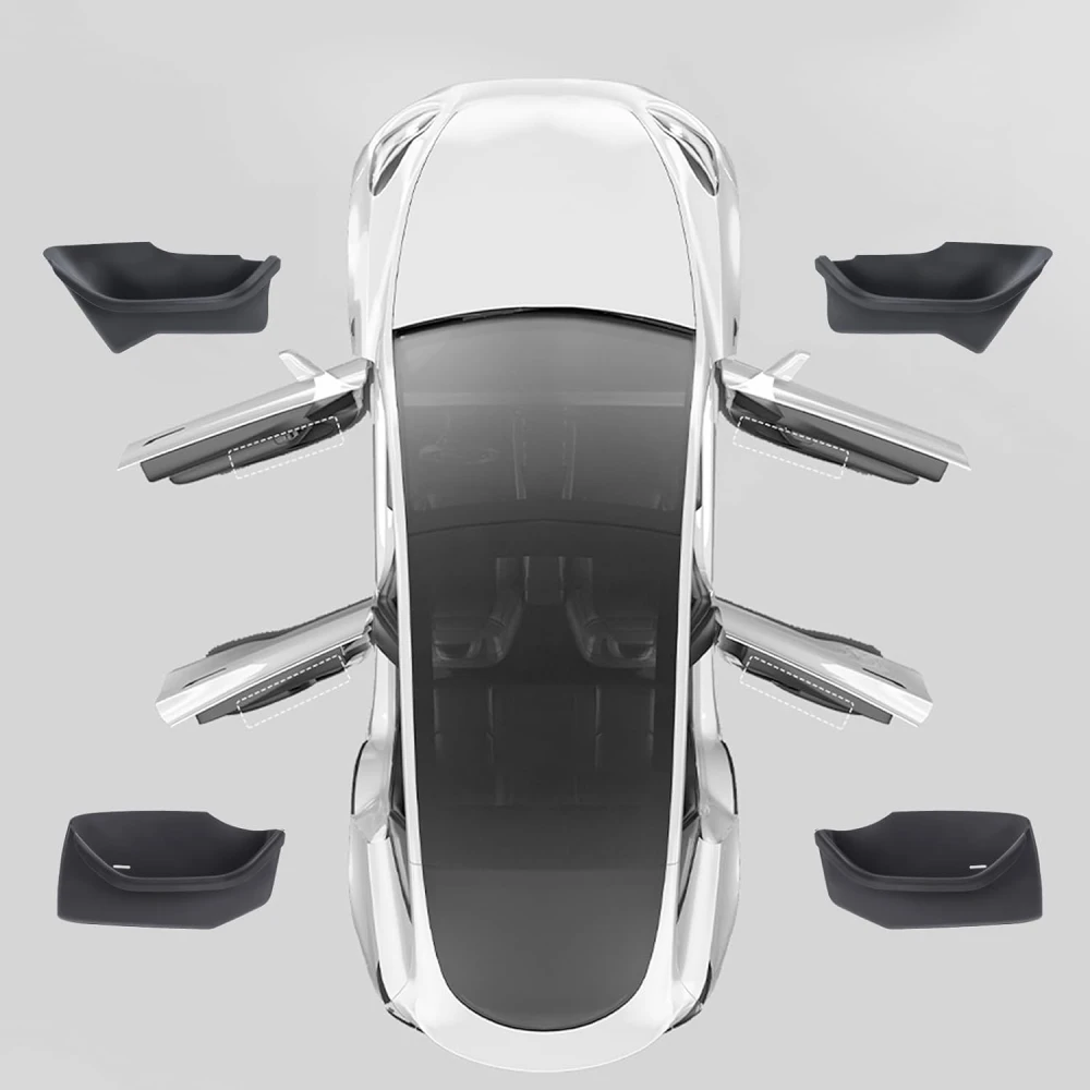 Scatola portaoggetti laterale porta per Tesla Model 3 Highland Model Y 2017-2024 TPE scatola impermeabile tasca Slot vassoio accessori protettivi