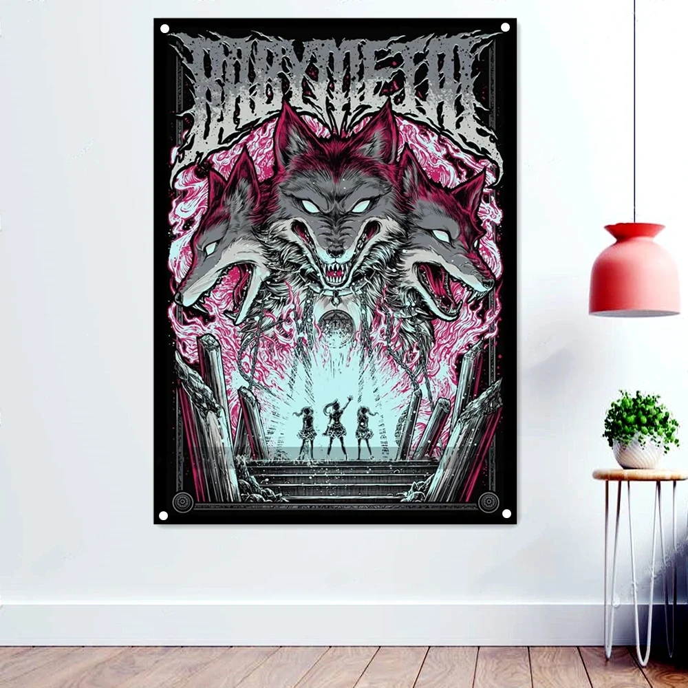 Baby Metal Heavy Metal Music Rock Band Banner Wall Chart Fantastically Brutal Dark Art Flag Skull Tattoo Poster Hanging Cloth