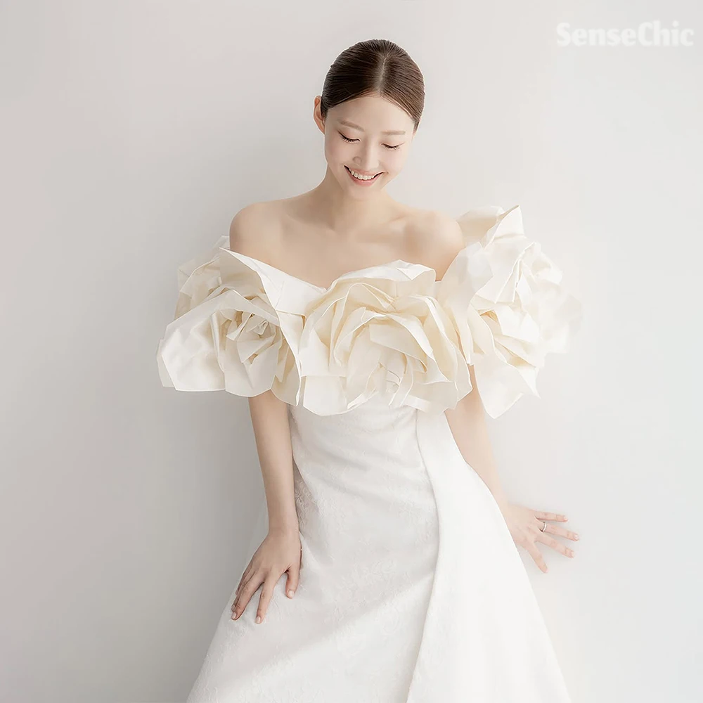 Gaun Pengantin Satin Korea Bunga 3D Sederhana Mermaid terlaris 2025 gaun resepsi pernikahan pesanan khusus