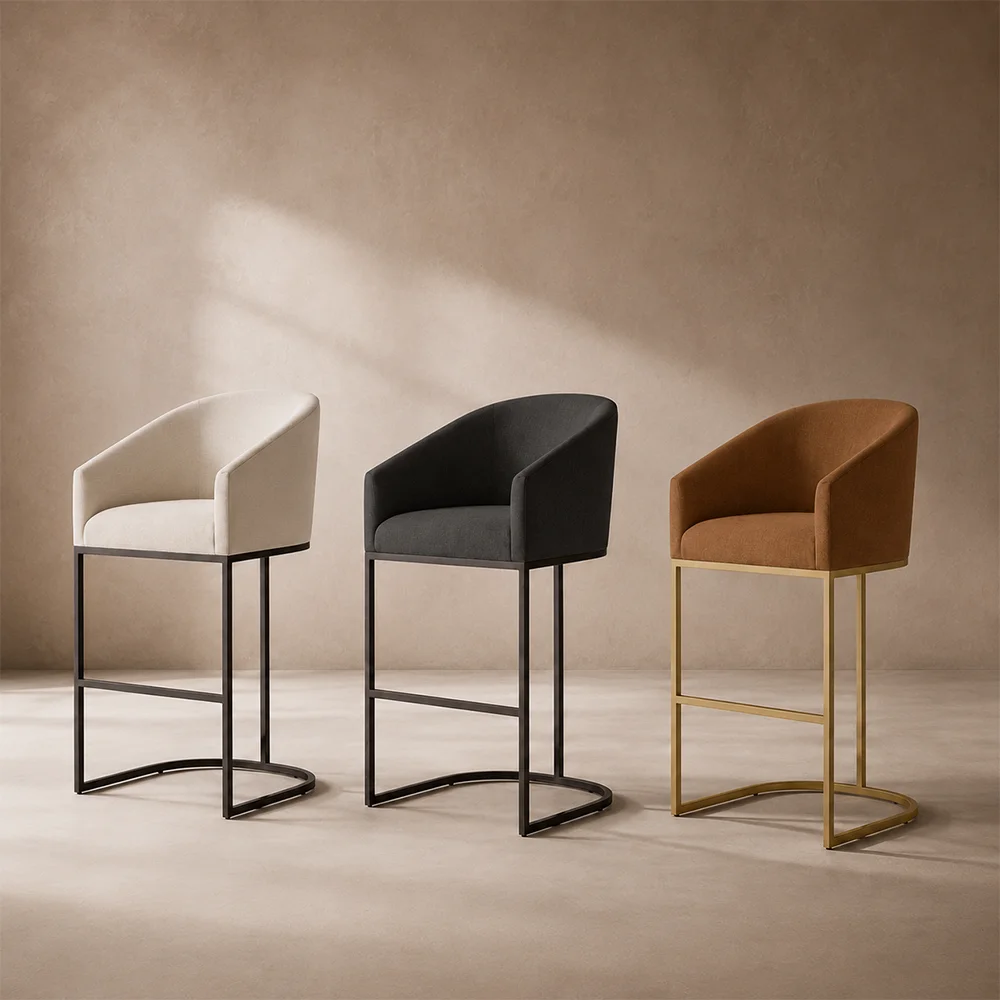 Counter Stool Tubular Steel Base Plush Foam Cushioning Design Slope Arm Fabric Bar & Counter Stool for Campus Cafeterias
