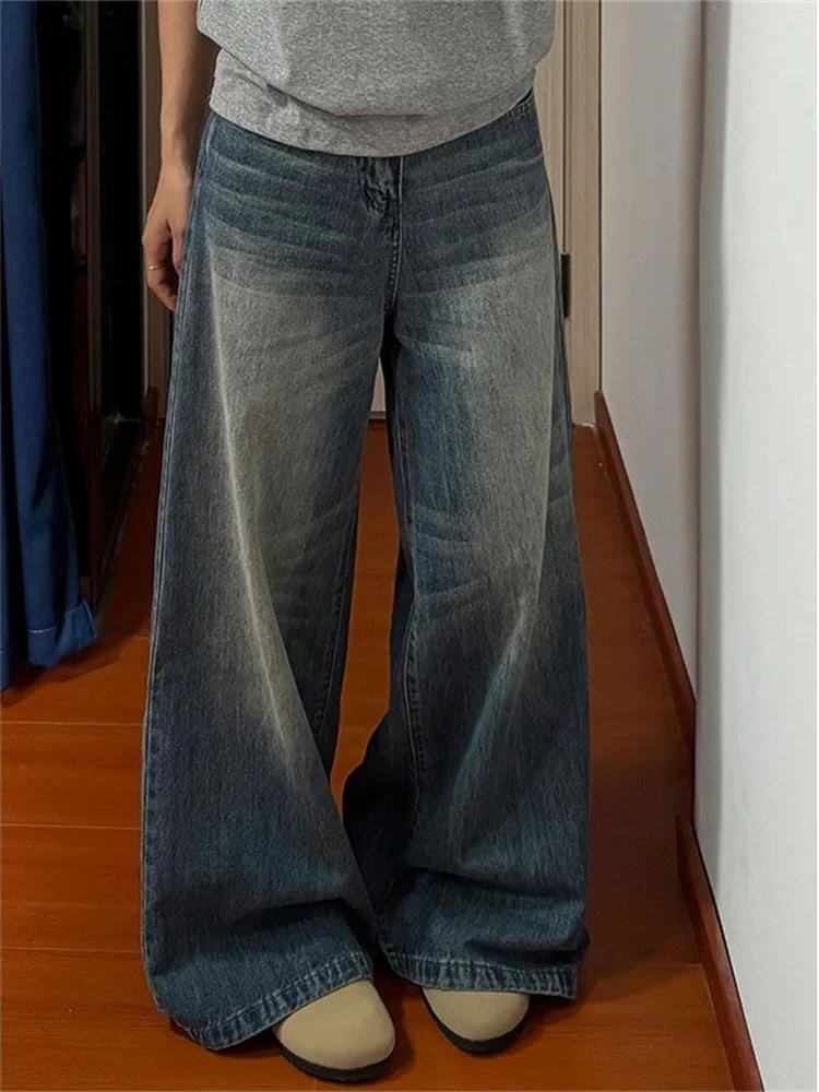 Botvotee Amerikaanse retro baggy jeans voor dames hoge taille wijde pijpen rechte vintage blauwe denim broek vrouwelijke streetwear jeans