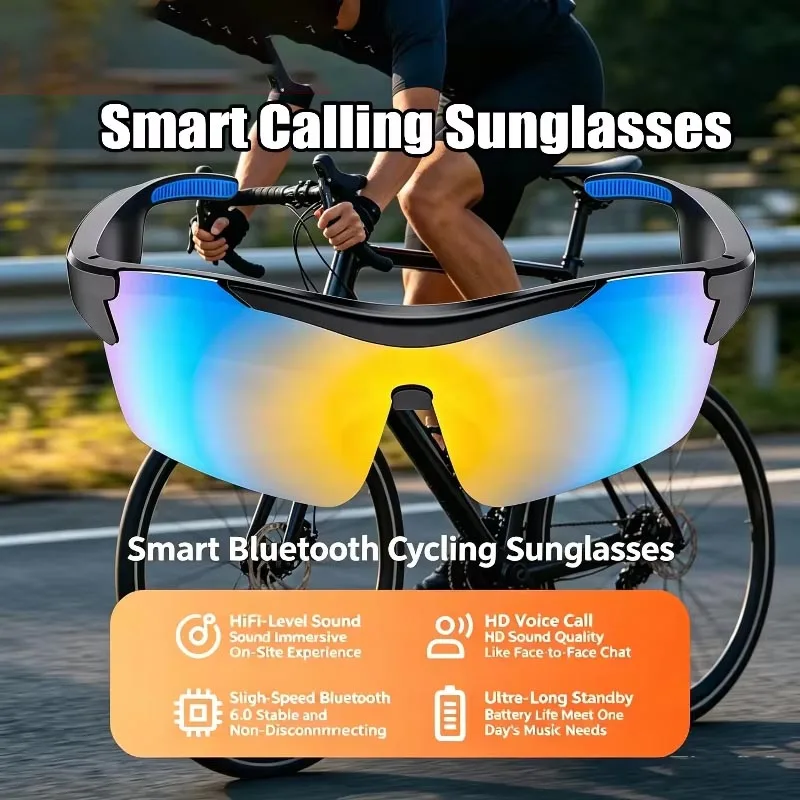 New AI Smart Translation 5.4 Bluetooth Cycling Sun Protection Glasses Black Technology Outdoor Sports Call & Listen to Music