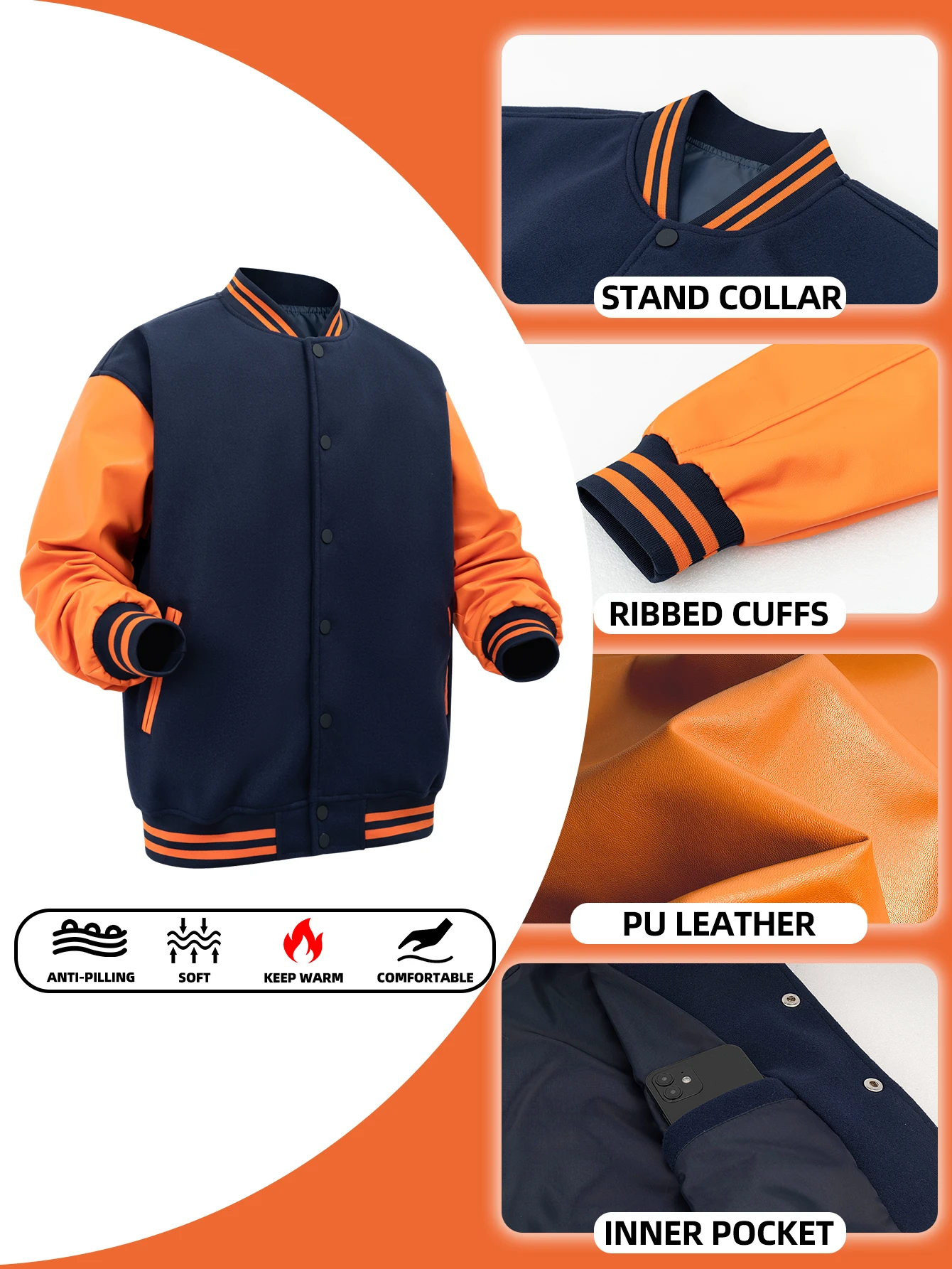 Men Bomber varsity jacket Baseball Patche Color Block Outerwear Casual Loose Autumn Comfy Unisex Coats New In Jackets