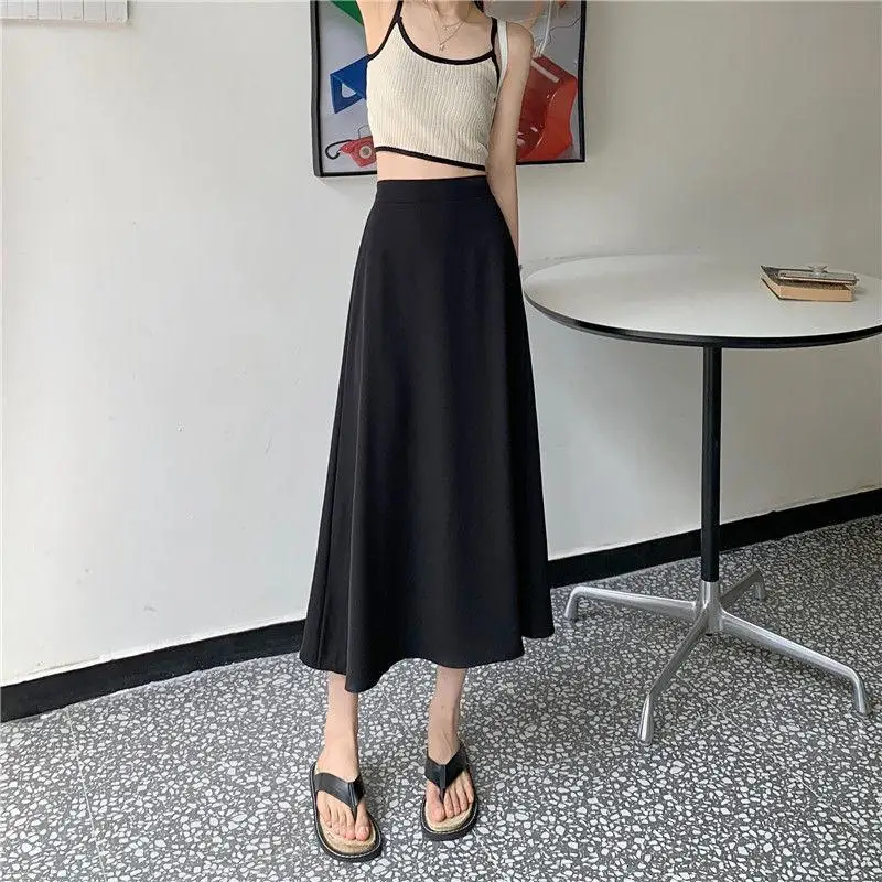 Summer Skirts Women Korean Fashion Solid Midi Skirt Baggy Casual Bottoms Vintage Thin A-line Skirt Plus Size Woman Y2k Clothes