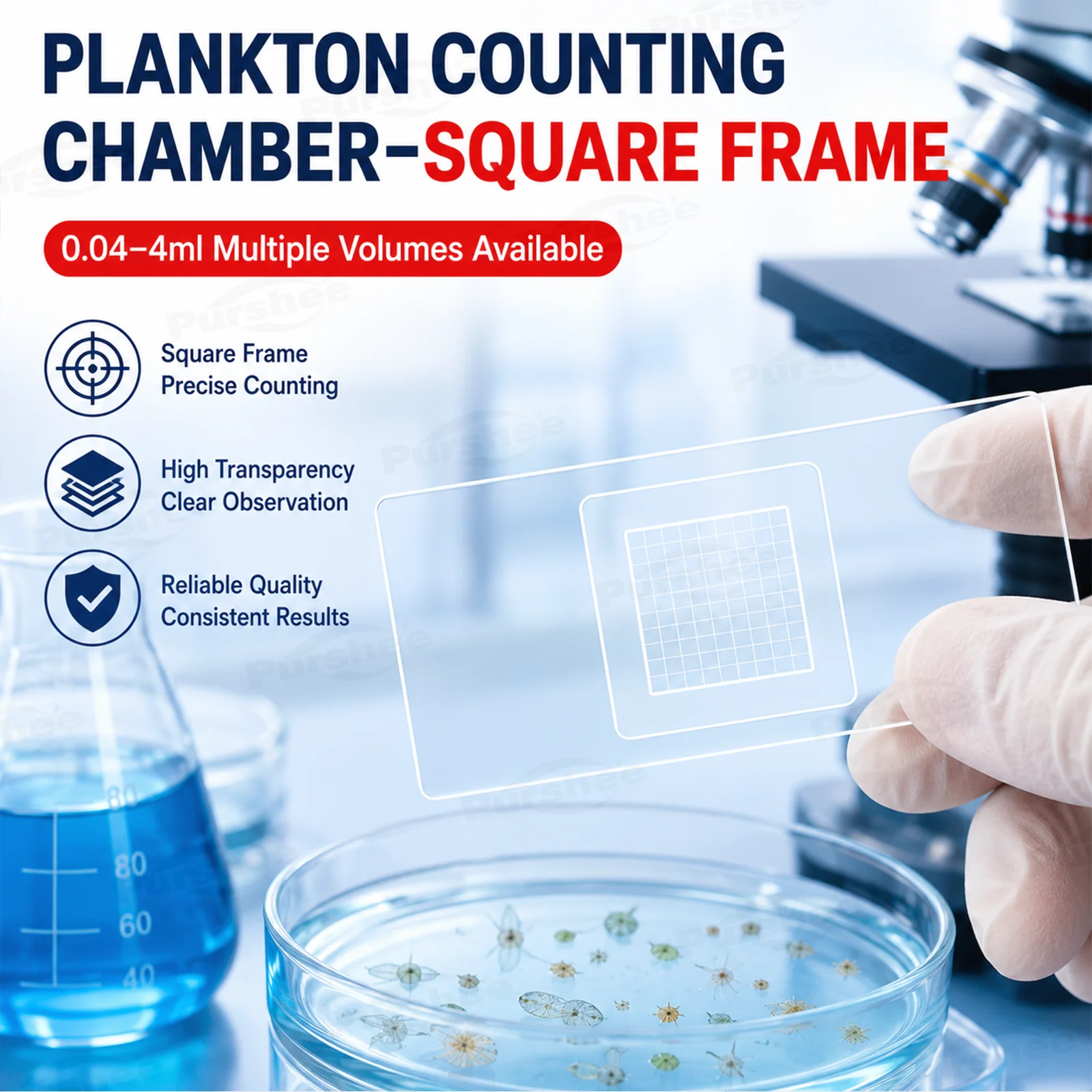 Quadratische Plankton-Zählkammer 0,04ml-4ml Ascaris-Ei Quantitative Zählplatte Biologisches Netz Quantitative Zählzelle – Detail 3
