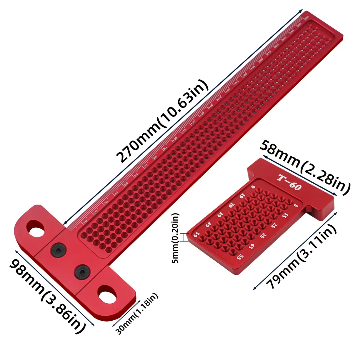 60-260mm linijka typu T do obróbki drewna Scribe otwór linijka traserska ze stopu aluminium rysunek linii znakowanie miernik narzędzia pomiarowe