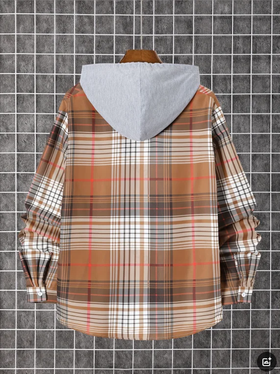 プリント柄のメンズ春秋長袖ボタンダウンシャツ