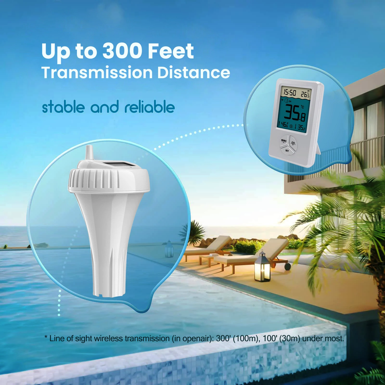 Wireless Digital Floating Swimming Pool Thermometer Outdoor Waterproof LCD Backlit Floating Temperature Transmitter Meter