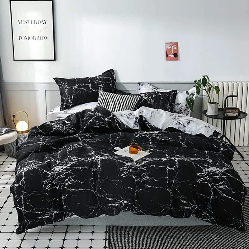 Home Living Leopard Black White Print 3pcs Bedding Sheet Luxury Pillow Case Duvet Cover Queen Size and King Size Bedding Sets