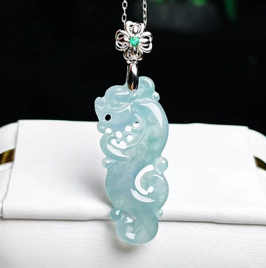 Jia Le/ Natural Jade Blue Water Imitation Ancient Zodiac Dragon Necklace Pendant Fashionable Personalized Men Women Couples Gift