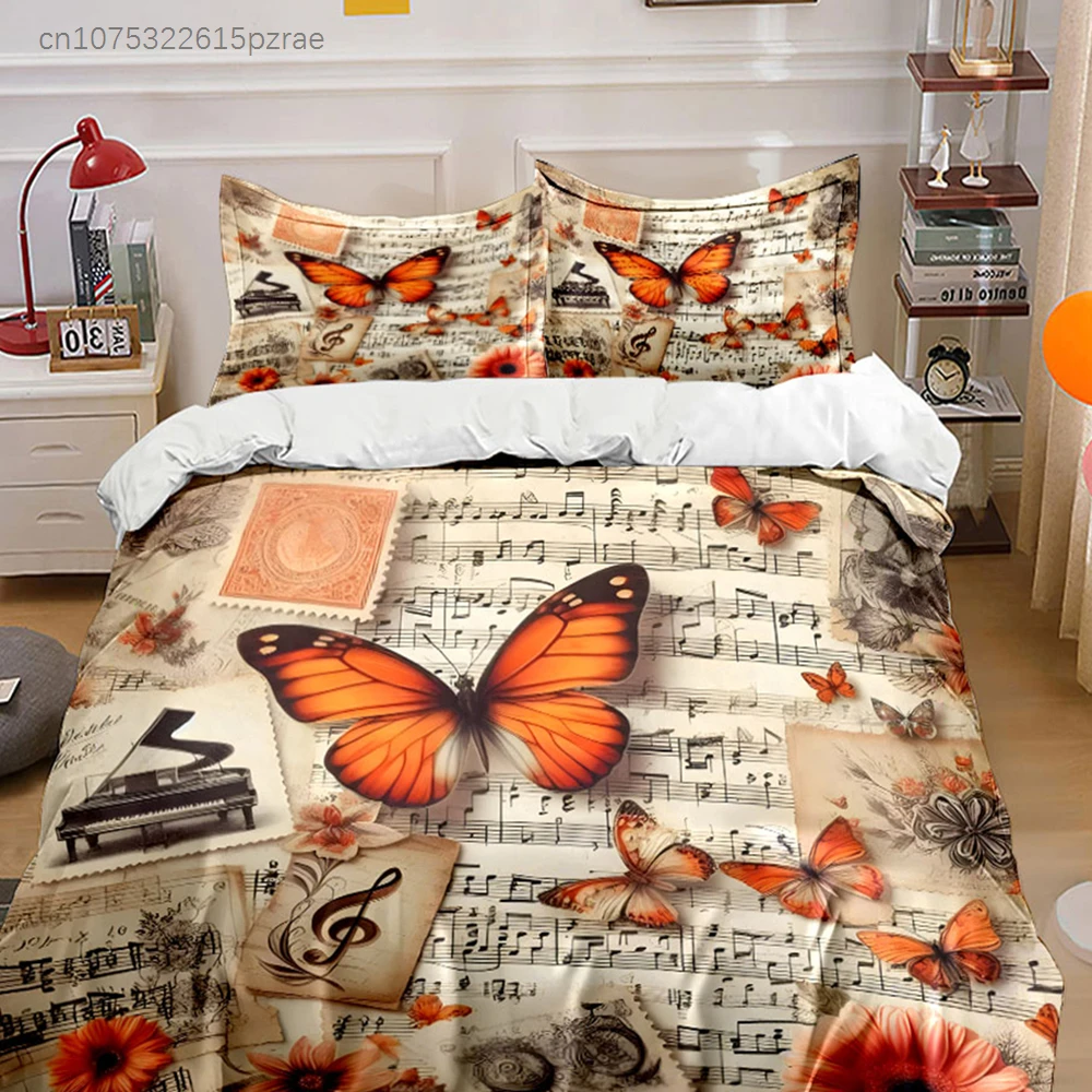 Butterfly Music Decor Set Multiple Sizes kid's And adults' Bedroom Exquisite 3PC Bedding set, Gift