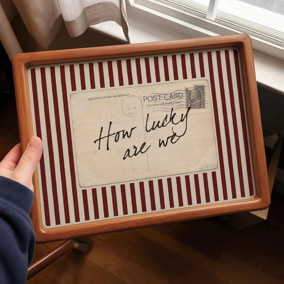 How Lucky Are We Vintage Wall Art Red Stripe Retro Postcard Love Quote Canvas Prints Old Money Sentimental Valentine Wall Dec