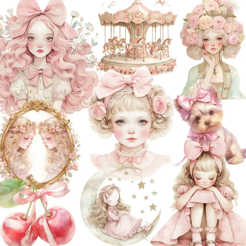 20Pcs/Pack Pink Girl Carousel Sticker DIY Craft Scrapbooking Album Junk Journal Decorative Stickers