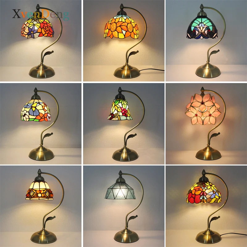 Vintage Tiffany Stained Glass Table Lamps for Living Room Decoration Mediterranean Turkey Retro Desk Lamp Bedroom Night Lights