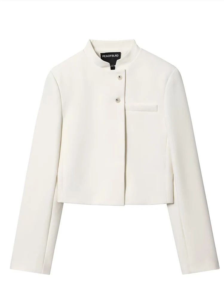 

European style new women's fashion versatile temperament simple solid color short long-sleeved suit jacket