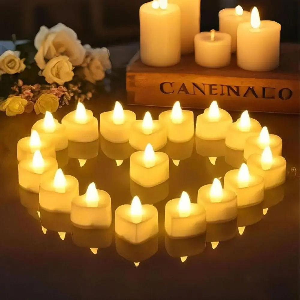 24Pcs Heart Shape Heart LED Candle Light High Brightness Plastic Heart Electronic Candle Environmental Friendly Simple