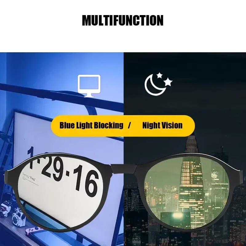 Foldable Night Vision Glasses with Box for Men Women Round Ultralight Blue Light Blocking Eye Protection Eyewear for Driving Car