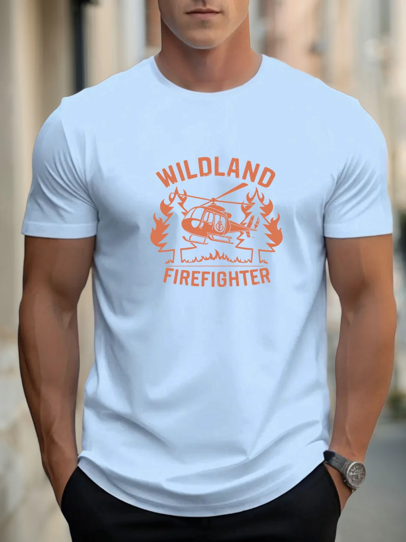 2025 صيف للرجال تي شيرت قطن WILDLAND FIREFIGHTER بطباعة عصرية وياقة دائرية تي شيرت كاجوال بمرور الهواء نمط الشارع اليومي الأعلى