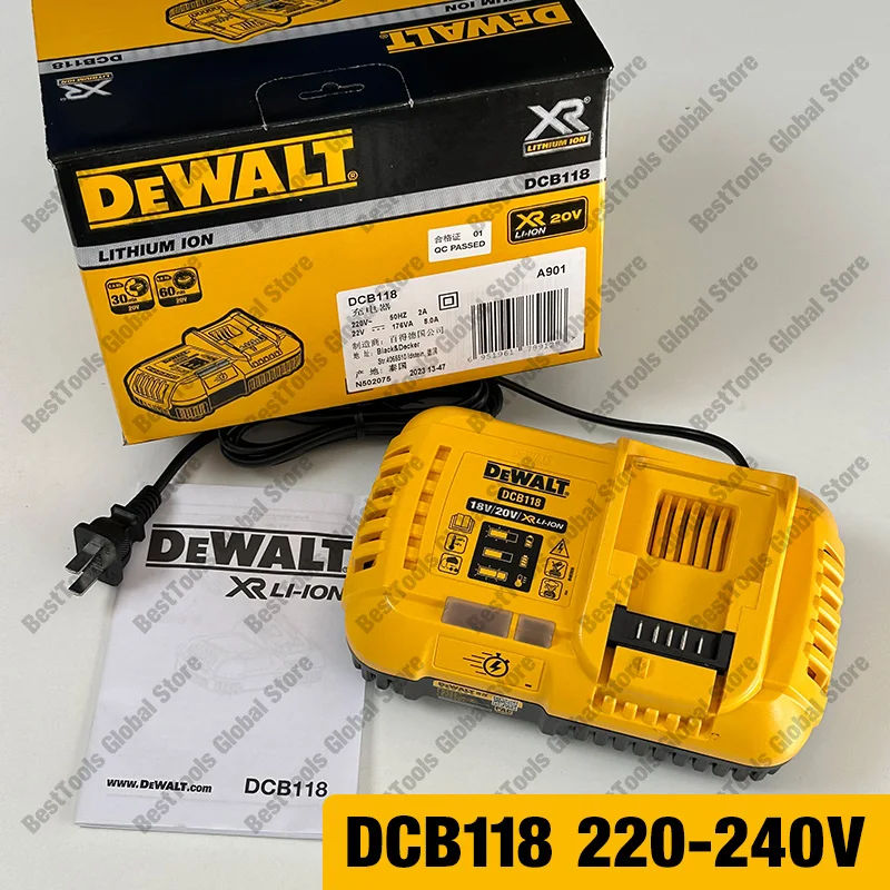 DEWALT AC220V-230V DCB118 Rapid Charger FLEXVOLT 18V 20V 60V MAX Charge Internal Fan Cooled Lithium Battery Fast Charger