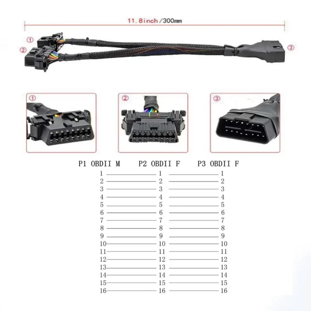 Male to Dual Female Elbow OBD2 Extension Cable with 16pins Available to Connected 1 IN 2 Converted OBD2 Extender Adapter for Kia