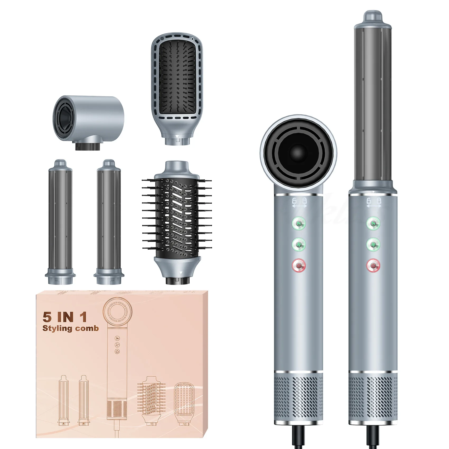 

High Speed 5-in-1 Hot Air Blower with Straight Hair Comb, Household Negative Ion Multifunctional Quick Drying Styling Tool