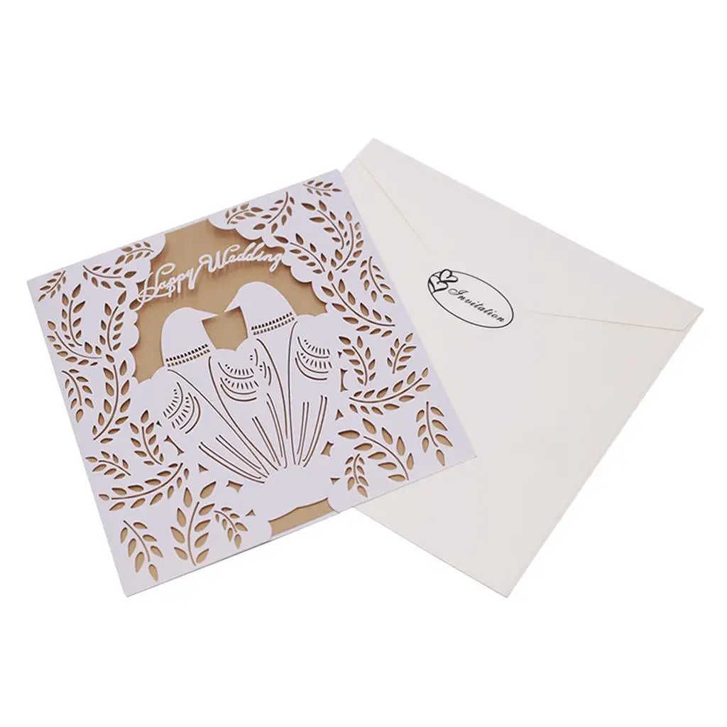 

10 Sets Romantic Couple Birds Wedding Invitation Cards with Envelopes and Seals