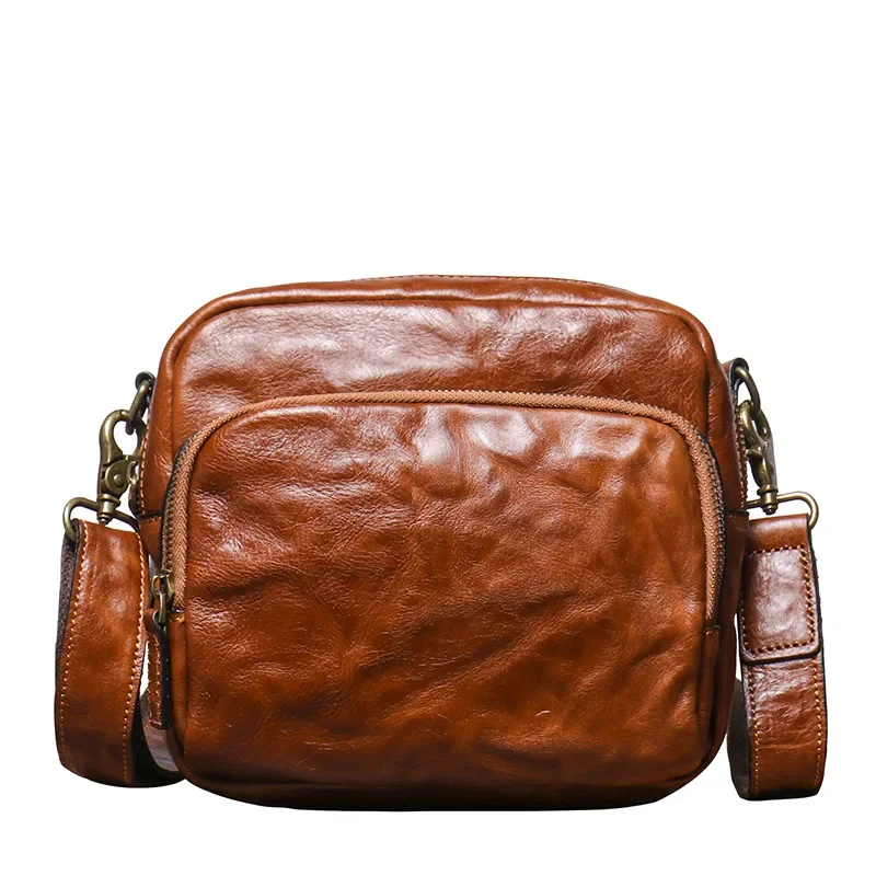 

Vintage Men's Leather Shoulder Bag with Handmade Grip Pattern