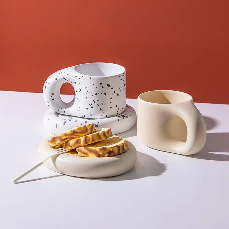 

Creative Handle Coffee Cup, Ceramic Cup Plate Set, Home Coffee Cup Set, Western Cuisine Plate, Dessert Plate Set