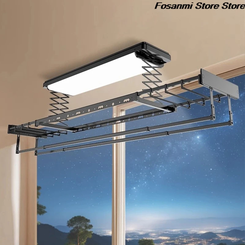 

60 Вт изогнутая светодиодная подсветка с дистанционным управлением, подъемная электрическая вешалка для одежды, выдвижная складная домашняя умная вешалка для одежды на балконе