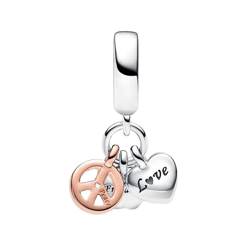 Triple Pendants Charms For Women Jewelry Silver 925 Crystals Love Rainbow Hearts Freedom Blue Enamel Butterfly Rose Gold Peace