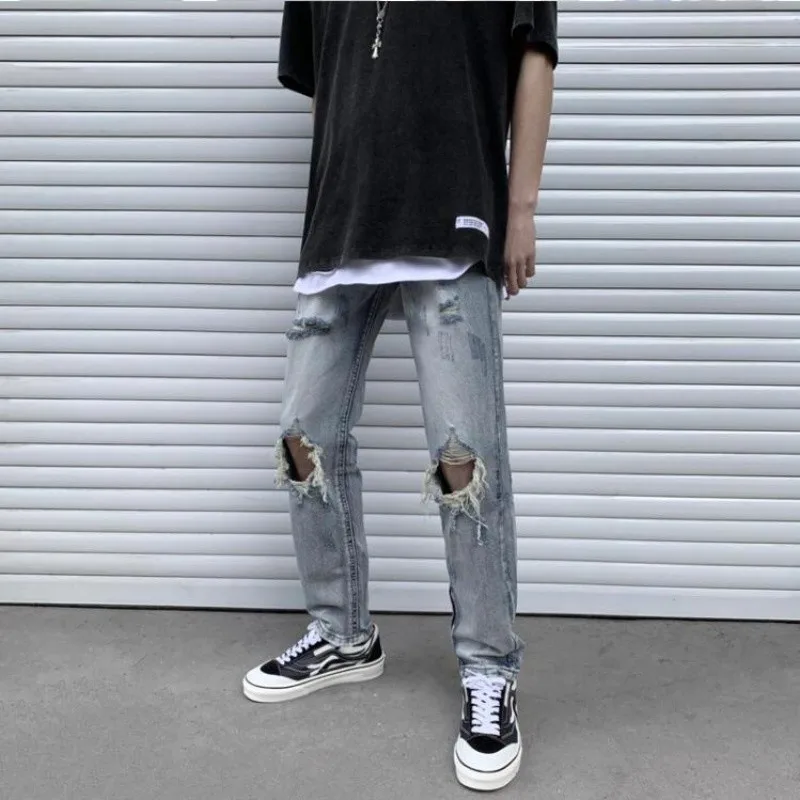 

Hot High Street Personality Hole Jeans Men Slim Joker Spring New Denim Pants Tide Male Casual Sportswear Joggers Trousers Hombre