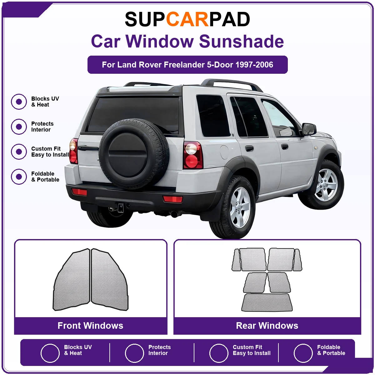 For Land Rover Freelander 5-Door 1997-2006 Pre‑Cut Auto Window Sunshade Anti‑UV Car Sun Visor Protector