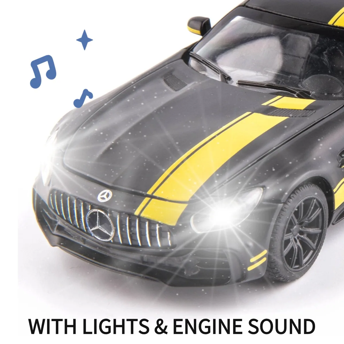 1:32 Mercedes AMG GT Pullback Car with Lights Engine Sound, Dodge VW Porsche Diecast Car Model Scale Replica Gift Kid Boy Toy