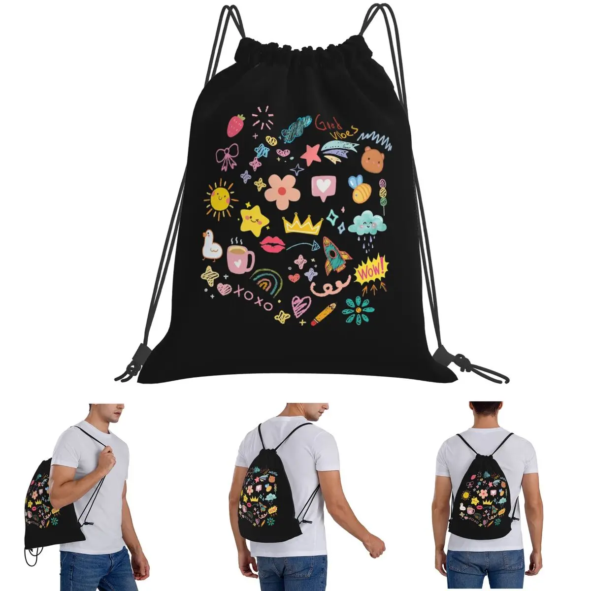 Sprinkling Good Vibes Everywhere Backpacks Portable Drawstring Bundle Pocket Sports Bag Book Bags for Man Woman Students