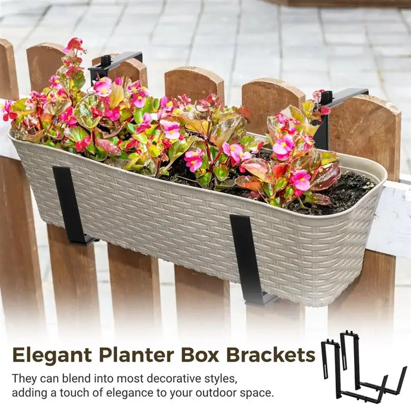 6Pcs Planter Box Brackets Adjustable Flower Box Holders Metal Hanging Flower Stands Plant Box Hangers For Porch Railing Balcony