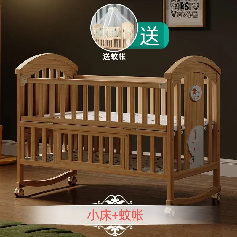 سرير أطفال مصنوع من الخشب الصلب غير مطلي، سرير أطفال متعدد الوظائف، سرير وحدات متحرك للأطفال #5