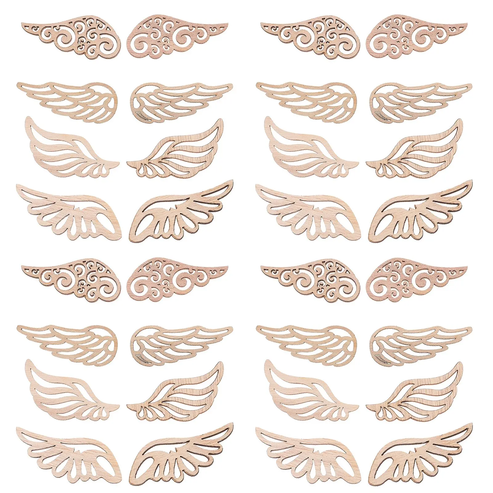 80pcs Angel Wings Wooden Patches Christmas Decorations Angel Wings Shape Wood Slices No Hole Wood Chips Angel Wing DIY Crafts