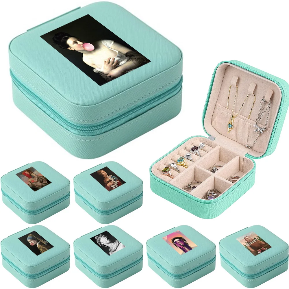 Portable Jewelry Box Jewelry Organizer Display Travel Jewelry Case Funny Pattern Boxes Leather Storage Earring Necklace Jewelers