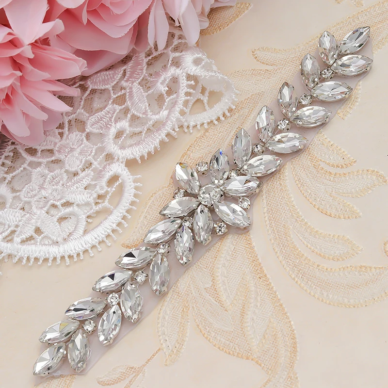 

WENXI 10 PCS Handmade Silver Rhinestones Appliques Clear Crystal Sewing On Bridal Dress SashRhinestones Applique Accessory WX843